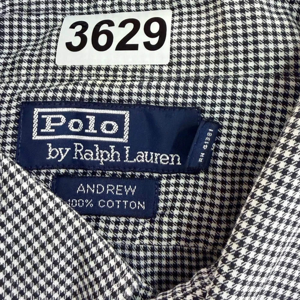 Polo Ralph Lauren Andrew Button Down Men 16.5 XL Black White Check‎ Cotton Shirt